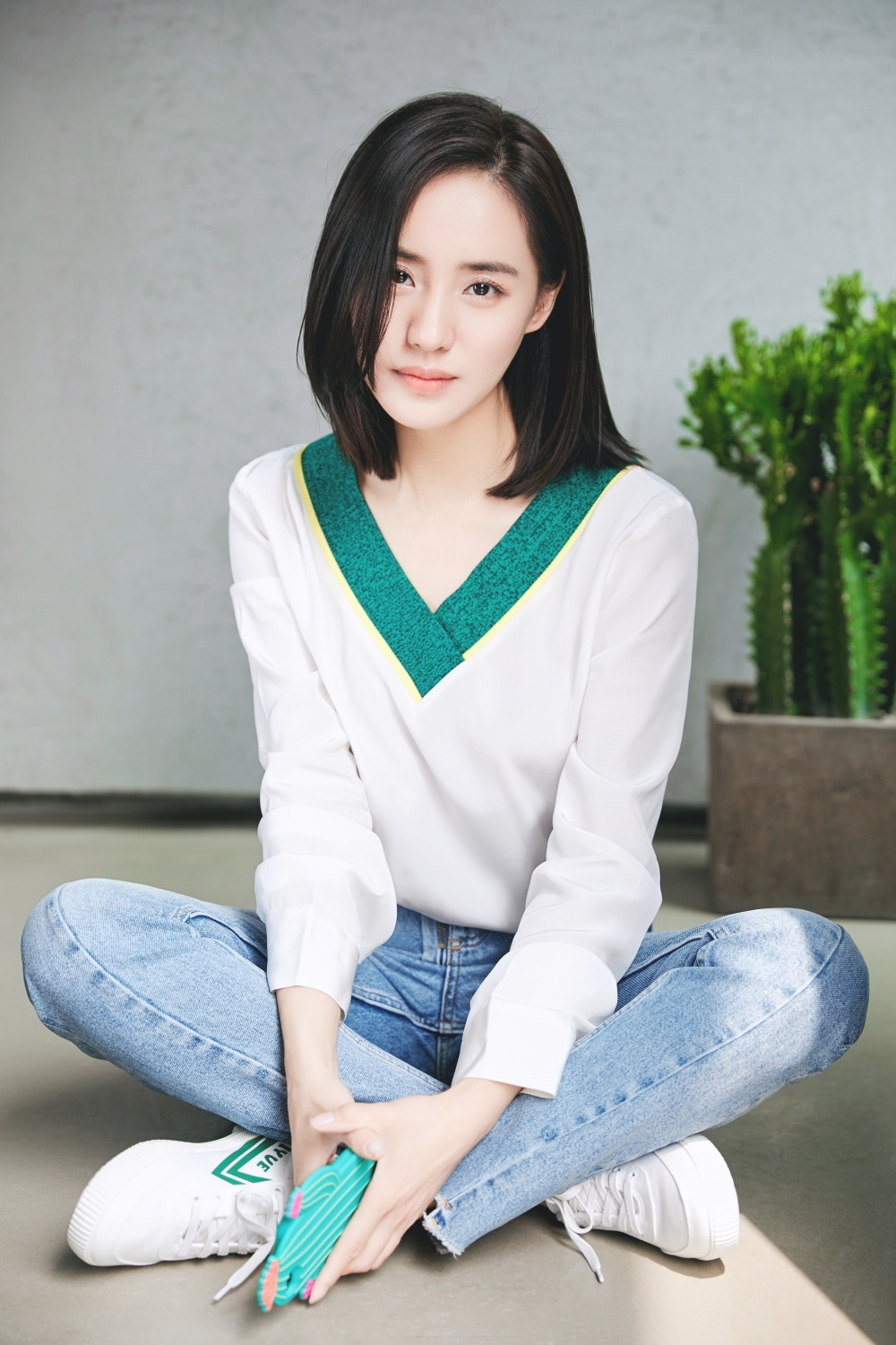 王智长袖牛仔裤初秋休闲写真笑容甜美44