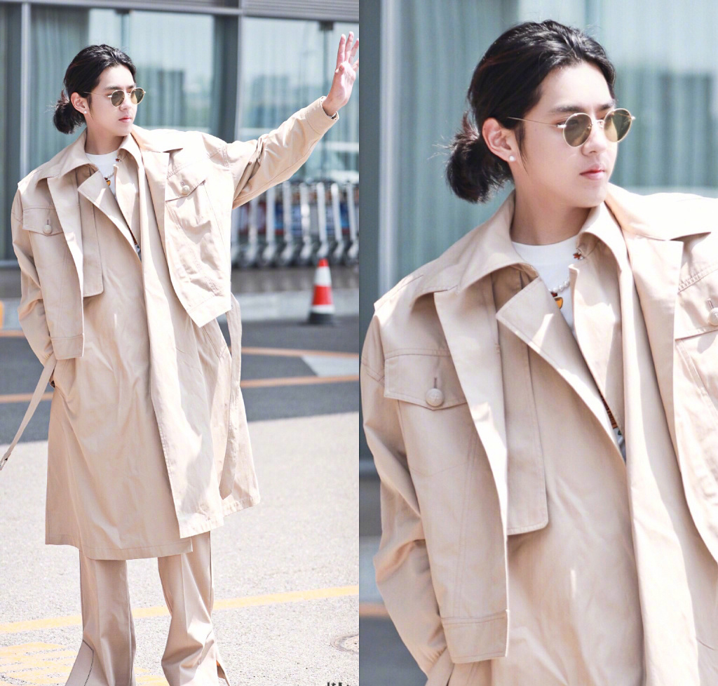 吴亦凡卡其色风衣帅气机场图片18